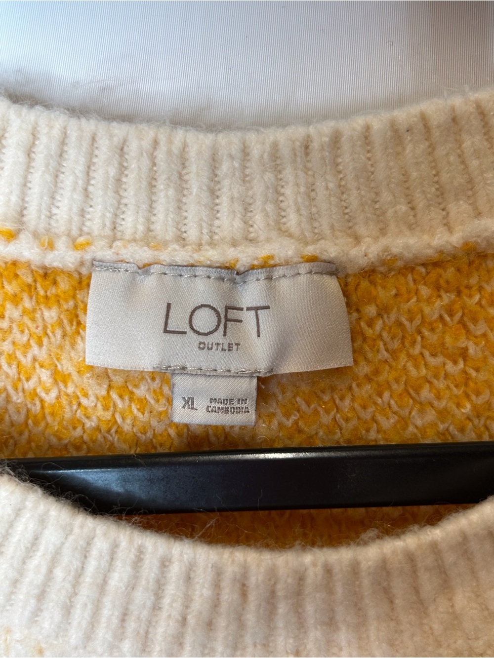 LOFT Cream Sweater with Mustard Windowpane Plaid - Picture 4 of 5